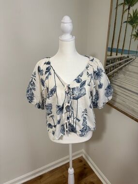 Rachel Zoe blue and white linen blouse